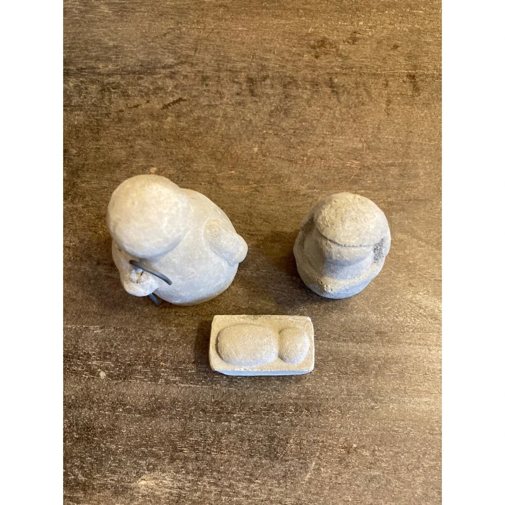 Minimalist Stone Nativity Set 3 Piece Primitive Grey Holy Family Figurines